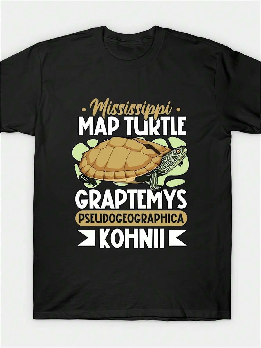 Camiseta de tortuga con mapa de Mississippi local, estampado negro, 220g, recién llegada, de algodón, adecuada para fiestas de cumpleaños, uso diario, camiseta adecuada para regalar a miembros de la familia - Negro - Ver 1