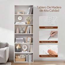 OSLIFE Librero Organizador, 6 Repisas Abiertas, Mueble Organizador de Madera 180cm, Ahorra Espacio, Fácil Instalación, Librero Minimalista para Dormitorio, Sala, Oficina, Cocina (Blanco) - Gris Oscuro - Ver 6