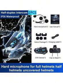D3X摩托车头盔蓝牙对讲机，BT5.4，IPX6级防水，支持音乐共享，无限对讲连接，适用于所有摩托车头盔，支持语音控制，无线免提通话和音乐耳机，兼容全盔和半盔，半双工对讲，1000mAh锂电池 - D3X - 查看 10