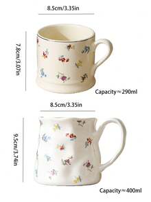 1pc Floral Ceramic Coffee Mug, Vintage Chic Ceramic Cup, Mug, Water Cup, Afternoon Tea Cup, Red Tea Cup, Asymmetrical Breakfast Milk Cup, Juice Cup, Gift Mug - Multicolor - View 2
