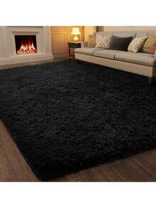 New Plush Soft Fuzzy Mat With Thick Pile, Modern Luxury Floor Mat For Living Room, Bedroom, Playroom - Machine Washable Blend, Fluffy Shag Mat For Indoor Use, Rectangular Design, Durable & Easy Maintenance, Stylish Addition To Any Space, Big Mat For Living Room, Extra Large Rugs For Living Room Cozy Home Decor Gift For Men & Women, CA - màu đen - Xem 2