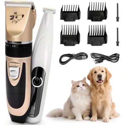 2-In-1 Dog Grooming Kit – Cordless Pet Clippers & Paw Trimmer With Dual Battery, Quiet Operation, 4 Guide Combs & Storage Bag For Home Grooming