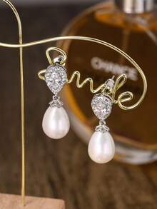 Teardrop Pearl Micro-Inlaid Zirconia Earrings, Luxurious Elegant Versatile Earrings For Women - Silver - View 7