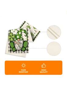 1 Pc St. Patrick'S Day Table Runner With Lucky Four-Leaf Clover Cute Cat And Goblin Pattern Holiday Party Restaurant Kitchen Tablecloth - Sprout Green - View 6