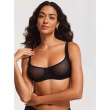 DOBREVA Women's Unlined Balconette Mesh Bra Square Neck Sheer See Through Underwire Bras Plus Size - Lipstick Red - View 5