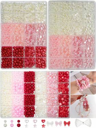 748pcs 6-20mm 24-Grid Box Of Love Color Beads, Acrylic Beads. Bowknot Heart-Shaped, Beads. DIY Bracelets, Necklaces, Mobile Phone