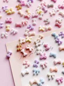 100pcs Candy Color Mini Bow Tie Nail Art Decorations, DIY Bow Ties, Ribbon Nail Art Accessories, Mixed Bow Tie Styles, Nail Art Decor, Nail Art Supplies, Suitable For Holiday And Date Nail Salon Decoration - Multicolor - View 2