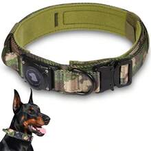 Waterproof Dog Collar With AirTag Holder, Adjustable Tactical Pet Collar With Comfortable Handle And Metal Buckle, Suitable For Medium To Large Dogs