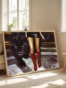 1pc Retro Leopard Poster, Luxury Art, Vintage Pink Leopard & Boots Print, Festival Gift,Suitable For Bedroom,Living Room,Kitchen,Apartment,Wall Arts,Wall Decor,Home Decor,Room Decor, Canvas Wall Art, Posters, Wall Art With Frame, Optional Frame ﻿ ﻿ - Multicolor - View 5