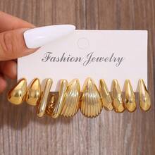 1 Set Fashionable & Elegant CCB Geometric Pattern Earrings Set, Casual Everyday Wear, Gift For Friends, Holiday/Birthday - Yellow Gold - View 3