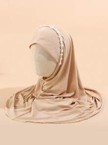 1pc Children's Headscarf, Made Of Soft, Lightweight And Breathable Fabric, Decorated With Pearl/Lace Trim, Elegant Design, Suitable For Daily Wear And Religious Occasions. - Flower Pearl - View 9