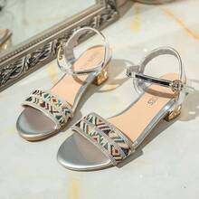 Women's Buckle Strap Sandals, New Chunky Heel Strap Open Toe Comfortable Fashion Sandals - Silver - View 13
