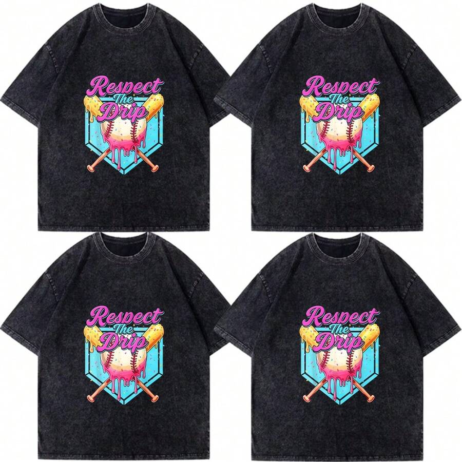 Camiseta de béisbol Drip Home Plate para jóvenes, deportes, respeto al estilo Drip, ropa deportiva de moda, regalo novedoso, camiseta Y2k, 5 tallas disponibles, ropa deportiva universal lavable para las 4 estaciones, casual para mujeres, multiusos - Negro - Ver 1