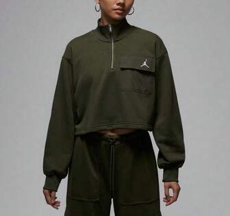 Jordan Women's AS W J BRK FLC FT QZ HMPOLO Knit Collared Long Sleeve Top TIF1070-325