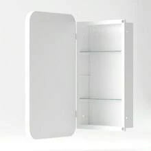 Armário de espelho retangular elegante, armário de remédios embutido, armário de parede com moldura de metal, espelho e prateleiras ajustáveis, armário com espelho e espaço de armazenamento para banheiro, sala de estar e quarto, branco - Branco - Ver 9