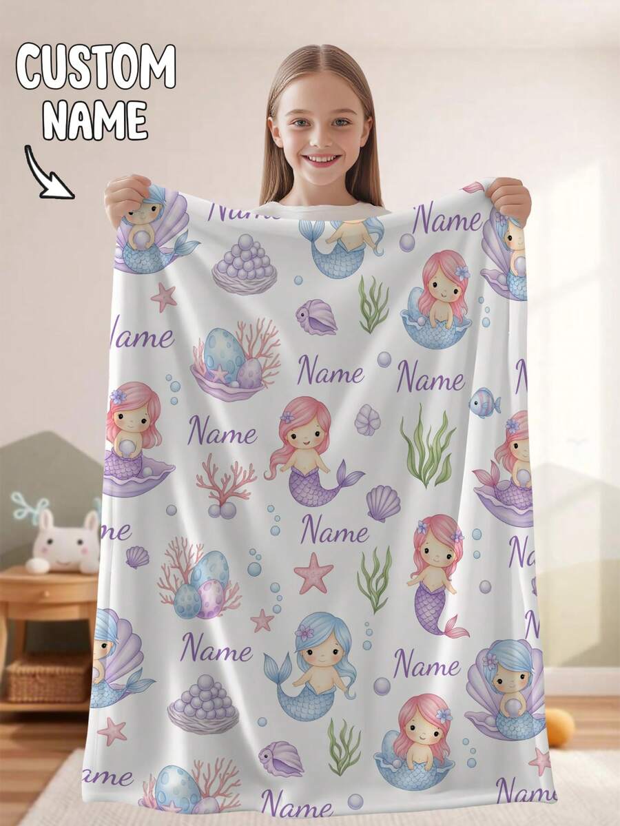 1pc Customized Personalized Blanket, Text Blanket, DIY Blanket, Patterned Blanket, Memorial Blanket. Tapestry, Photo Portrait Blanket Design, Suitable As Gift For Girls, Boys, Adults, Valentine's Day, Lightweight, Baby Blanket, Personalized Blanket, Personalized Photo Blanket, Personalized Throw Blanket, Personalized Baby Blanket, Newborn Blanket, Suitable For Mother's Day, Birthday, Children's Day, Father's Day, Graduation, Wedding, Christmas, Halloween, For Home Sofa, Bed, Car - Multicolor - View 1
