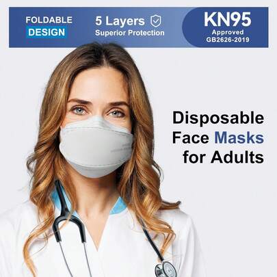 10 Piezas de Mascarilla KN95 con Protección de Cuatro Capas, Tipo Boca de Pez Desechable con Hoja de Sauce, Antivaho, Certificado por Estándar Nacional, Protección Transpirable