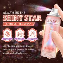 QIUFSSE 60ML Holographic Body Glitter Spray - Silvery Shiny Shimmer For Hair, Face & Clothes | Quick-Drying, Long-Lasting Glitter Hairspray Temporary Shiny Mist For Festival, Rave, Music Concert, Prom Accessories - 60ML Pink Bottle - View 2