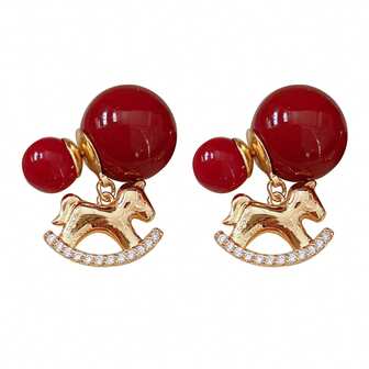 FANYINAN 1 par de pendientes de botón geométricos redondos de circonita roja, colgante de poni de otoño e invierno, pendientes versátiles y elegantes, de lujo ligero y de alta gama, pendientes para damas, accesorios para uso diario y festivales