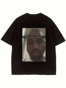 Men's Casual Print Round Neck Ghort Sleeve T-Shirt West Funny Meme Looks Like Im Laughing T-Shirt Great Gift For Humor Lovers Cotton 220g Short Sleeve T-Shirt Perfect For Fans Soft, Durable Roud Neck Casual Top For Spring, Summer, And Fall - 黑色 - 查看 1