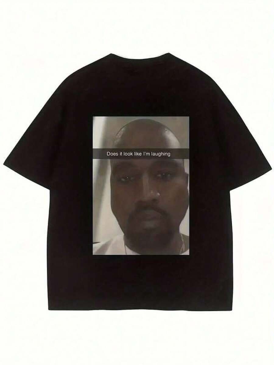 Men's Casual Print Round Neck Ghort Sleeve T-Shirt West Funny Meme Looks Like Im Laughing T-Shirt Great Gift For Humor Lovers Cotton 220g Short Sleeve T-Shirt Perfect For Fans Soft, Durable Roud Neck Casual Top For Spring, Summer, And Fall - 黑色 - 查看 1