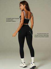 UONNOU 黑白运动套装 | 塑形瑜伽两件套 - 黑色 - 查看 4