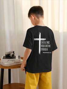Áo thun ngắn tay cổ tròn in họa tiết dành cho nam sinh tuổi teen, kiểu dáng thường ngày, thích hợp cho mùa hè. - màu đen - Xem 2