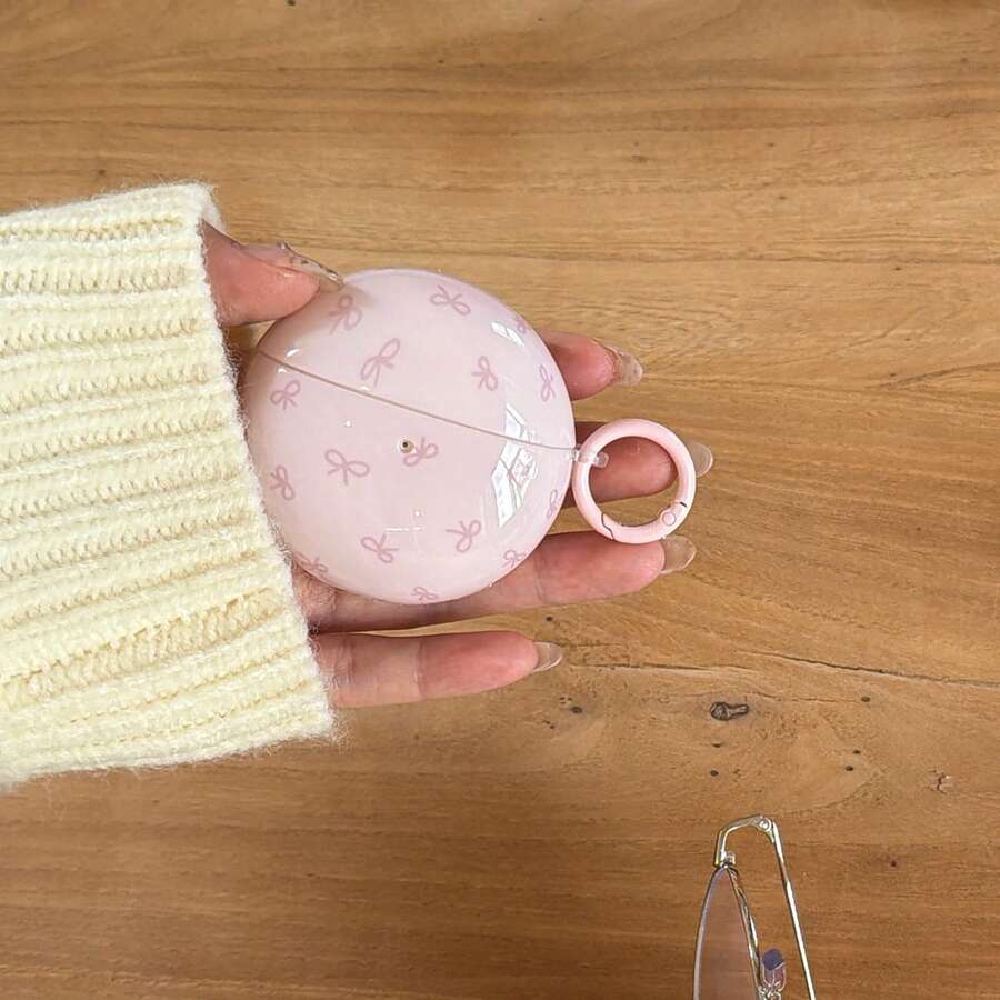 极简粉色蝴蝶结挂环耳机保护套，兼容华为Freebuds 7i、Freebuds 2、Freebuds SE3、Freebuds 5i、Pro 3耳机，可爱韩版风格