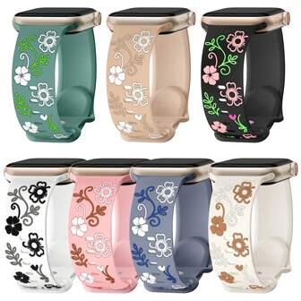 Correa de silicona con flores talladas, 40mm/41mm/38mm/42mm/44mm/45mm/46mm/49mm, correa de moda con flores talladas, compatible con Apple Watch Series 11/10/9/8/7/6/5/4/3/2 SE Ultra 3/2/1, adecuada para niñas, mujeres y parejas