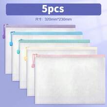 15PCS A4 Zipper File Document Bags Wallets, Tear-Resistant Plastic Mesh Folders Bags Pockets Pouch Storage, Waterproof Clear Letter Size Bags For School Office Travel Homework - Multicolor - View 9