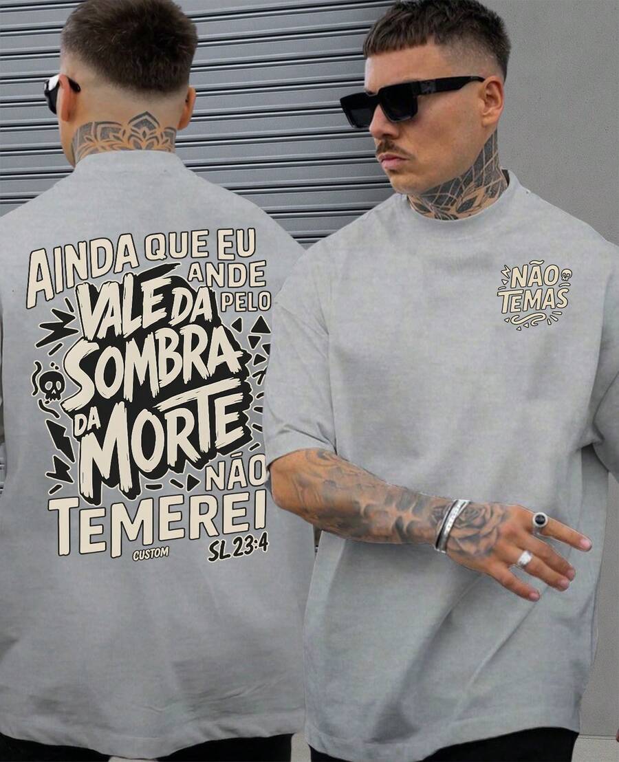 Valley Of The Shadow Of Death T-Shirt Jesus God Religion Bible Verse Psalm 23:4 100% Cotton Shirt Unisex Blouse - 灰色 - 查看 1