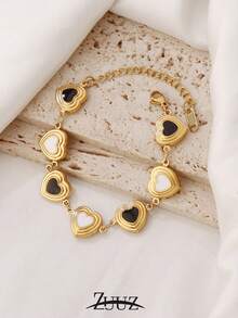 1pc Fashion Stainless Steel Colorful Oil Dripping Heart Chain Bracelet For Women Heart Love Pendant Bracelet Jewelry Gifts - Bracelet - View 10