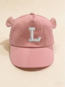 1顶婴儿可爱珍珠26字母棒球帽，幼儿可爱耳朵工艺字母设计风格，男婴韩流风格后扣帽，男女童遮阳帽，1-3岁 - 粉色 - 查看 8