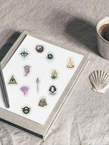 52/104 Pcs Witch Aesthetic Stickers, Mystical Tarot Crystal Raven Decals, Retro Gothic Watercolor Vinyl Stickers, Suitable For Diary, Phone Case, Laptop, Dark Academia Style Gift, Kindle Stickers, Scrapbook Supplies, Journaling Supplies, Desk Accessories - Green - View 6