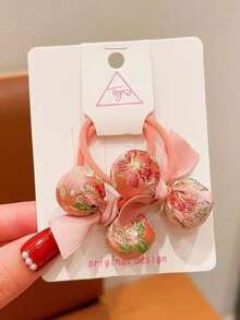 2pcs Children's New Year Hair Ties, Cute Red Festive Chinese Style Embroidered Pom Pom Hair Bands, Baby-Friendly Hair Accessories - Multicolor - View 10