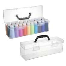Caja grande de almacenamiento de pintura de plástico transparente con tapa de asa organizador de plástico para almacenamiento de pintura de manualidades 14 x 4.3 x 4.7 pulgadas - Claro - Ver 1