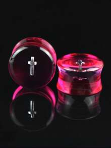 1对8-20毫米半透明十字圆形耳扩耳钉隧道塞亚克力身体穿刺饰品 - 亮片 - 查看 11