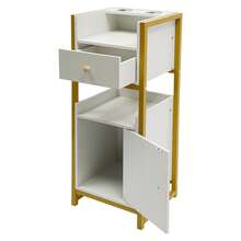 FOGGBET Barber Salon Rolling Trolley Cart, Multifunctional Beauty Salon Storage Rack, Large Capacity Storage Cosmetic Organizer, Barber Station With Drawers And Hair Dryer Racks - White, Gold - View 6