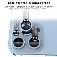 3pcs Colorful Rhinestone Camera Lens Protector Film For Apple 17/17Air/17pro/17promax/16/16pro/16plus/16promax/16 14 Pro 6.1 Inch /14 Pro Max 6.7 Inch, Embedded Artificial Diamond Shiny Camera Cover Tempered Glass For Apple 14 Pro Max /14 Pro/15/15Promax/15Pro [Perfect Fit] - Artificial Diamond Multicolor Applicable To Daily Shield, Office, Home Daily Shield Office Home Phone Camera Cover Sparkling Crystal Waterproof Shockproof Anti-Fall Scratch Resistant - Blue - View 4