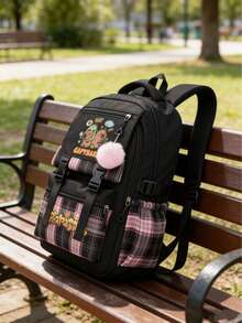 Capybara 新款背包 - 高品质大容量笔记本电脑包，纸板设计，涤纶材质，适合大学生、旅行和日常通勤，旅行背包 | 时尚背包 | 拉链封口，大容量多层铅笔盒，返校必备办公用品，情人节礼物，书包 - 彩色 - 查看 3