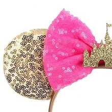 1pc Cute Disney Inspired Glitter Castle Theme Big Ear Headband, Pink, Women/Girls Disneyland Park Decor Hair Accessory, Student Party/Cosplay Headpiece - Gold Pink - View 3