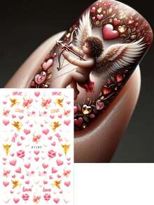 2 miếng dán móng tay hình trái tim hồng thiên thần Cupid dễ thương, trang trí móng tay ngày Valentine, hình bóng bay tình yêu lãng mạn mộng mơ, phụ kiện trang trí móng tay, dụng cụ làm móng, miếng dán móng tay. - Nhiều màu - Xem 5