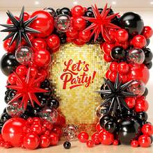 119 piezas Kit de arco de globos rojo y negro, incluye globos de estrella de papel de aluminio y globos de látex rojo y negro. Adecuado para fiestas de cumpleaños, aniversarios, reuniones, despedidas de soltero, ceremonias de graduación y diversas otras decoraciones de fiesta. - Multicolor - Ver 2