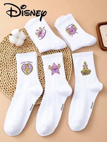 1 Pair/5 Pairs/10 Pairs Women's Mid-Calf Socks - Disney Stitch Pattern, Couple Mid-Calf Socks, Solid White Sports Mid-Calf Socks, Versatile Style, Suitable For Daily Wear And As Holiday Gifts - Multicolor - View 2