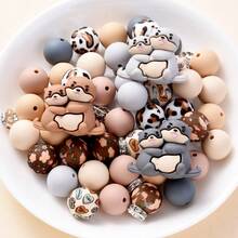28pcs/Set Cartoon Otter Beads With 15mm Printed Round Beads & 8mm Glass Rhinestone Beads, Silicone Animal Beads Set, Best Gift For Family Gathering, DIY Craft Kit, Bracelet, Necklace - Multicolor - View 5