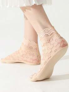 5 Pairs Of Summer Solid Color Large Flower Style Soft, Comfortable And Breathable Women's Socks - Multicolor - View 6