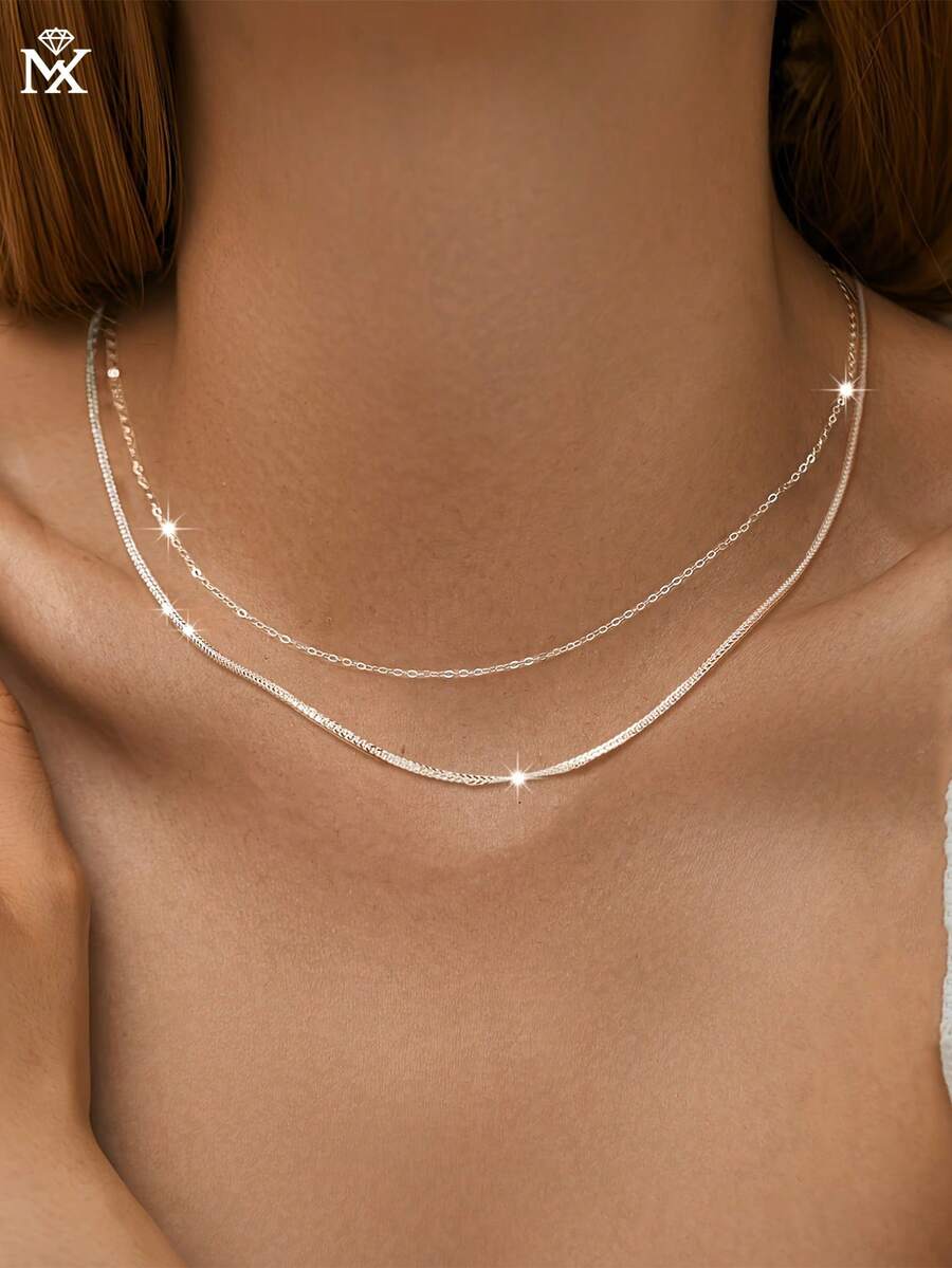 SYMFNY 1件925纯银极简双层闪亮费加罗链项链