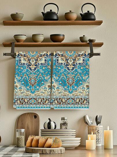 2 pièces Serviettes de cuisine pour le Ramadan, style moyen-oriental soleil et lune, microfibre géométrique, style ferme, serviettes de cuisine style bohème, décoration de maison