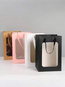 1/5pcs Elegant Square Gift Bags With Clear Window, Suitable For Displaying Bouquets, Baby Shower, Mother's Day, Christmas, Valentine's Day Flower Gifts, Ideal For Giving Small Gifts, Holiday Parties, Wedding Gift Boxes, Birthday Gift Bags, Gift Packaging Bags, Flower Shop Gift Bags, Ladies' Gift Bags, Gift Bags, Retail Packaging Decorations, Suitable For Shopping, Parties, Weddings, Birthdays, Holidays, Valentine's Day, Teacher's Day And Other Occasions.