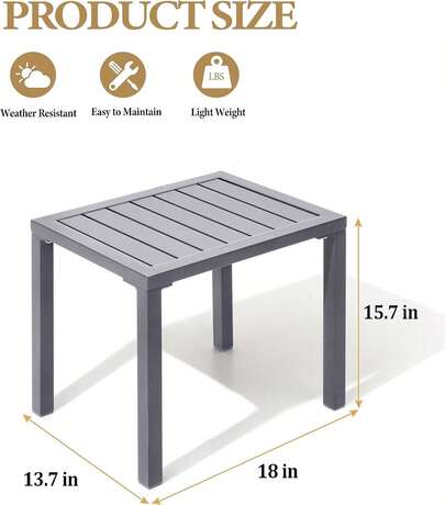 Crestlive Products - Mesa auxiliar rectangular de aluminio, mesa auxiliar para patio, pequeña mesa de centro para exteriores y interiores